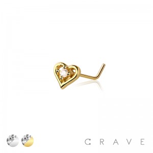 CZ CENTER HEART 316L SURGICAL STEEL L-SHAPE NOSE RING